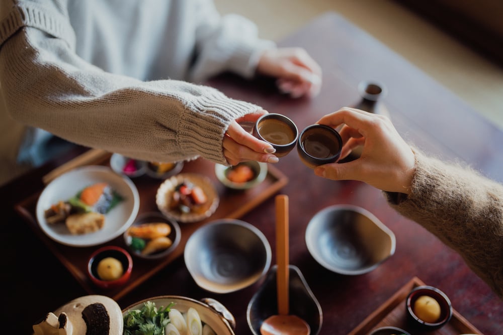 Couple Drinking Sake at a Japanese Restaurant